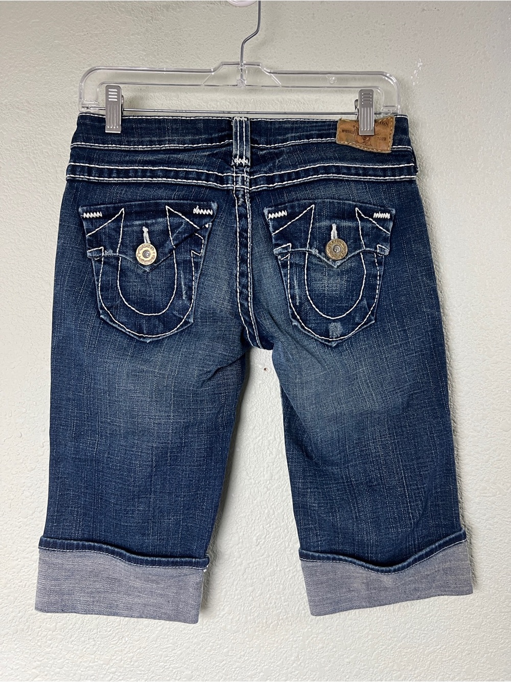 True Religion Women's Size 26 Blue Denim Thick Stitch Cuffed Bermuda Shorts